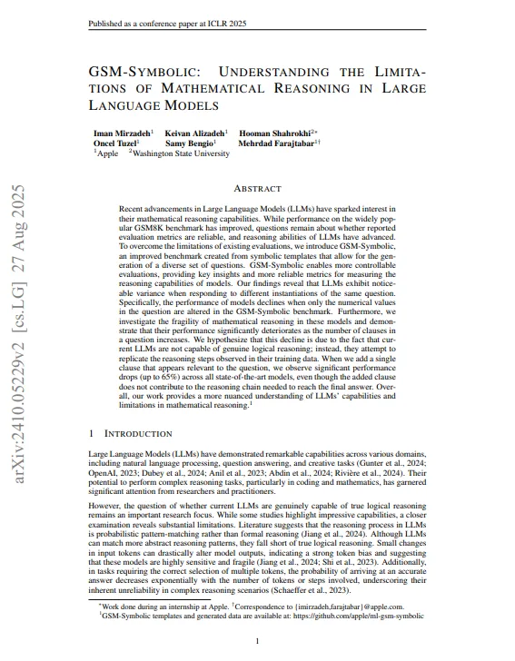 Résultats benchmark GSM-Symbolic Apple