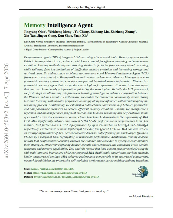 Tweet media - résultats benchmark Memory Intelligence Agent